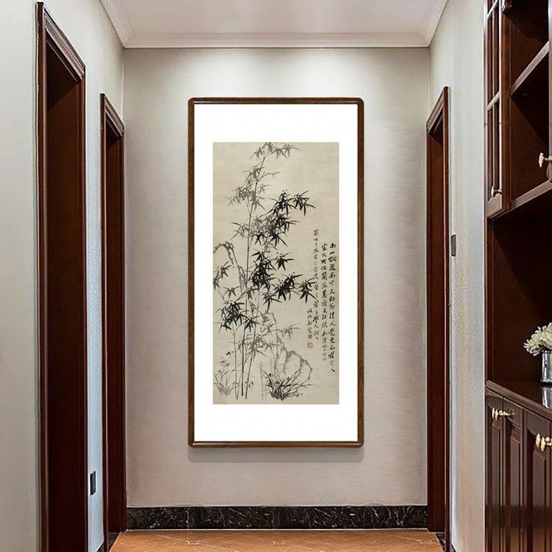 国画竹子画新中式客厅墙面装饰画办公室竖版挂画郑板桥竹石兰蕙图