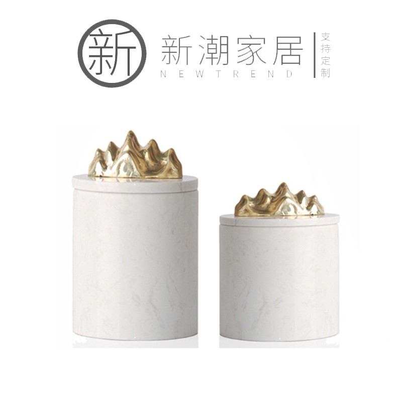 欧式简约黑白圆形大理石储物罐几何收纳装饰罐客厅餐桌床头柜摆件