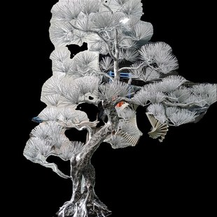 大型不锈钢迎客松摆件酒店大堂金属雕塑售楼处玄关过道装 饰艺术品