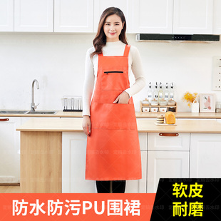 防水软皮围裙家用厨房做饭防油女皮革食堂餐饮工作男防烫 长款