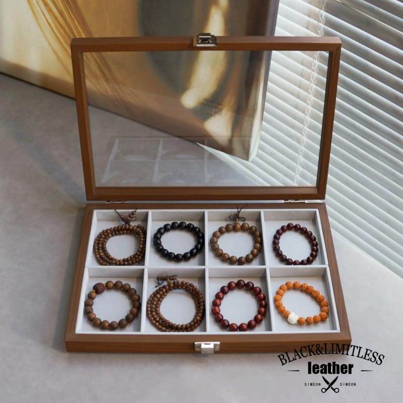 8格胡桃木纹防尘首饰收纳盒 手镯文玩手串核桃手錬手表饰品展示盘