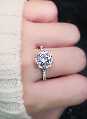 结婚求婚仿莫桑石对戒2.5克拉假钻戒雪花锆石装饰小众设计戒指女
