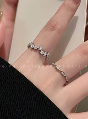 微镶星星锆石戒指女小众设计感开口可调节指环极简冷淡风食指戒潮
