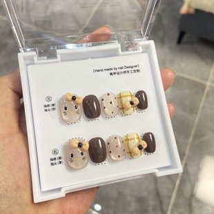 光療甲百搭指甲貼片 KT貓純手工黃色可愛貓咪純手繪氣質顯白秋冬款