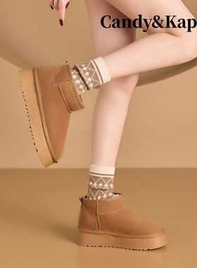 Candy&Kapok官方雪地靴女冬季加绒保暖加厚百搭厚底增高短棉鞋HH