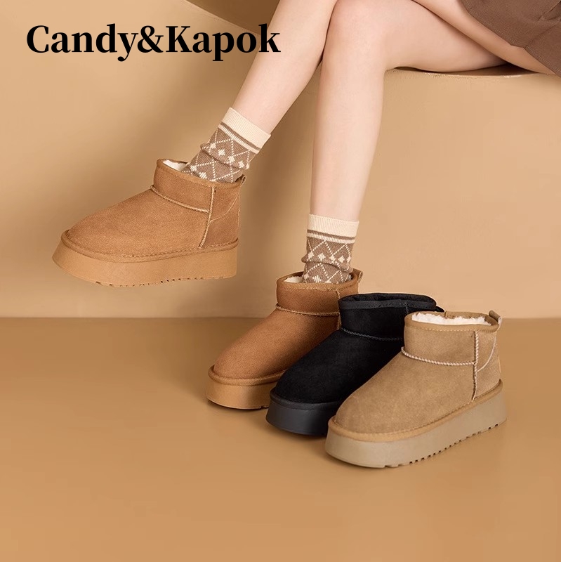 Candy&Kapok官方雪地靴女冬季加绒保暖加厚百搭厚底增高短筒棉鞋