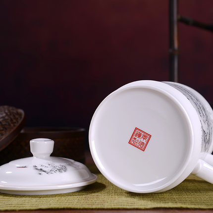 陶瓷茶杯带盖家用马克杯大容量办公室水杯景德镇青花瓷大号杯子
