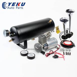 汽车改装气泵带2两管银色喇叭不锈钢空压机/12V车载充气泵热销