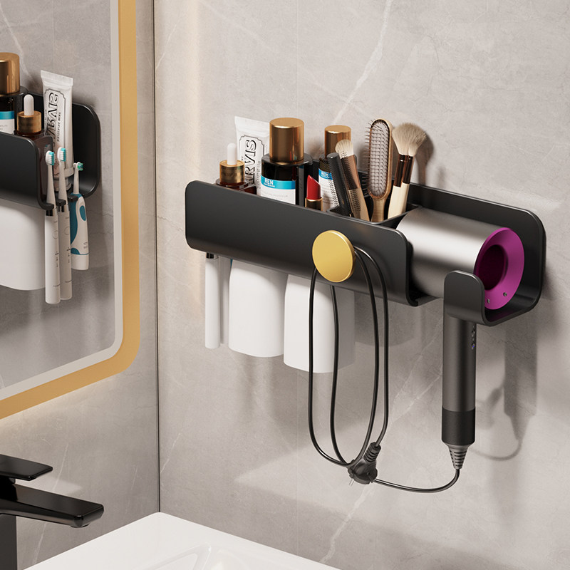 牙刷置物架吹风机j一体收纳架免打孔厕所浴室卫生间壁挂式漱口杯