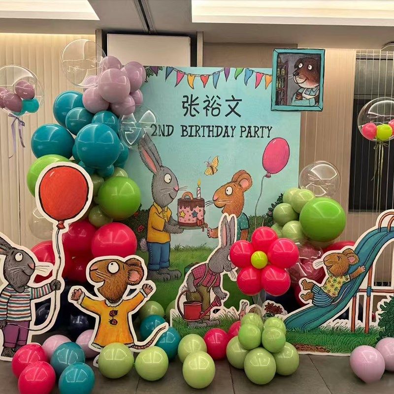 波西和皮普主题生日布置装饰t套餐气球背景墙kt板定制2岁男孩三岁