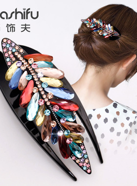 水钻树叶发抓大号盘发鸭嘴夹妈妈盘E头头花水晶发卡后脑勺发夹发
