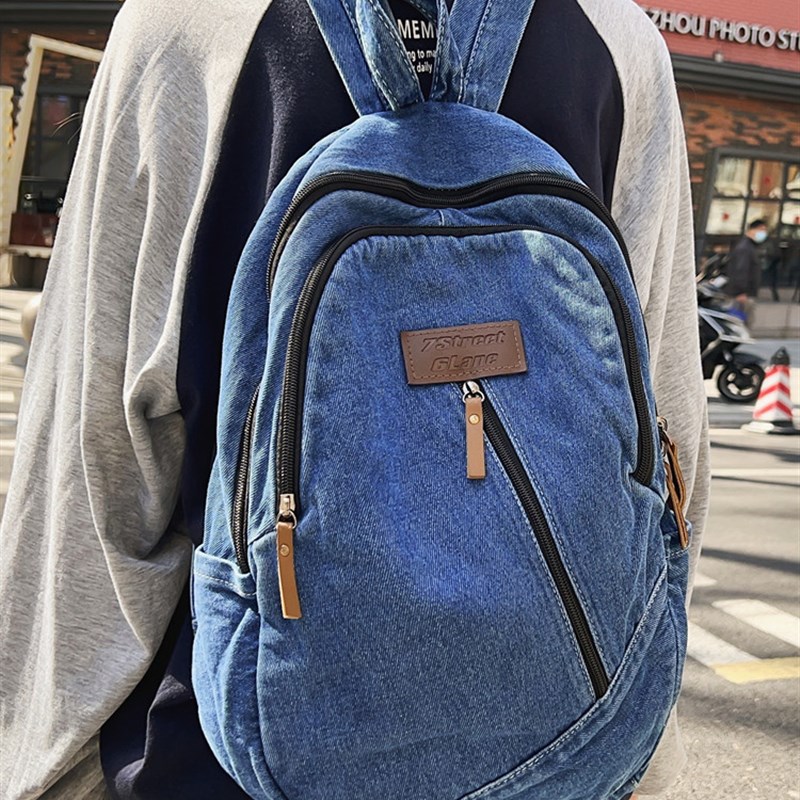 牛仔双肩包女大学生大容量古着感背包可爱百搭校园森系高中生书包