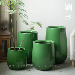现代简约陶瓷落地花盆阳台客厅插花摆件绿植M大口径高级感翠微花