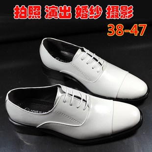 英倫三接頭系帶黑皮鞋 加大碼 單鞋 春454647 男影樓拍照演出合唱隊鞋