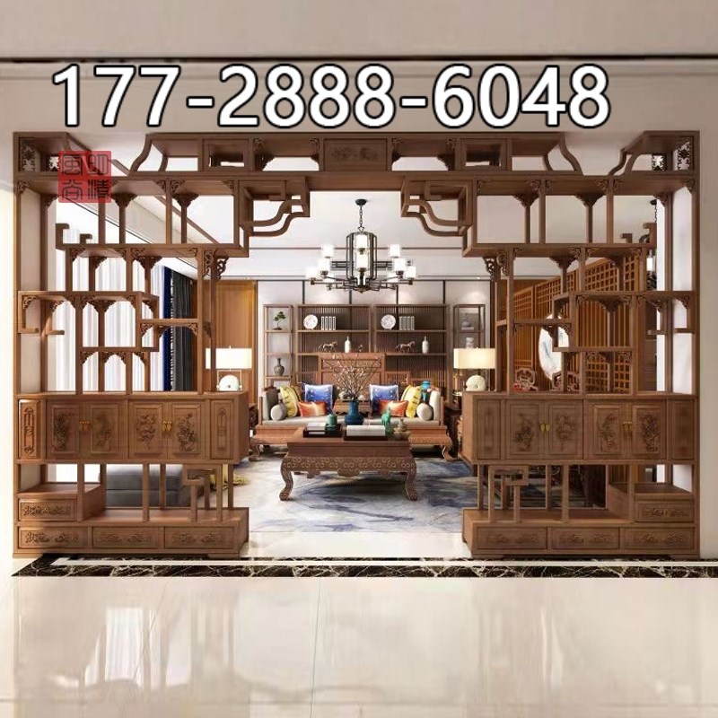 月亮拱门新中式伸缩月洞门实木博古架隔断客厅门多宝阁玄关展示柜