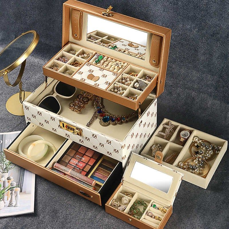 高档密码锁首饰盒皮质大容量三层抽屉式饰品收纳盒欧式韩国珠宝箱,饰品/流行首饰/时尚饰品新,首饰盒,淘宝优惠券,粉丝福利购,淘宝优惠卷