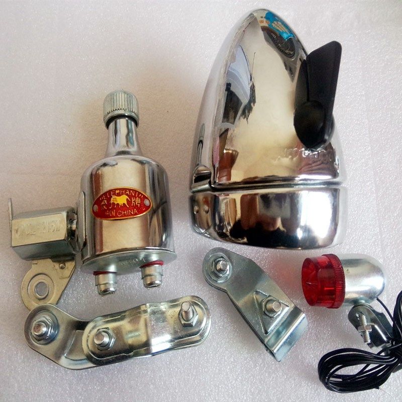 12V6aW自行车磨电灯金属壳象灯摩擦发电机登山车夜骑灯装备前灯