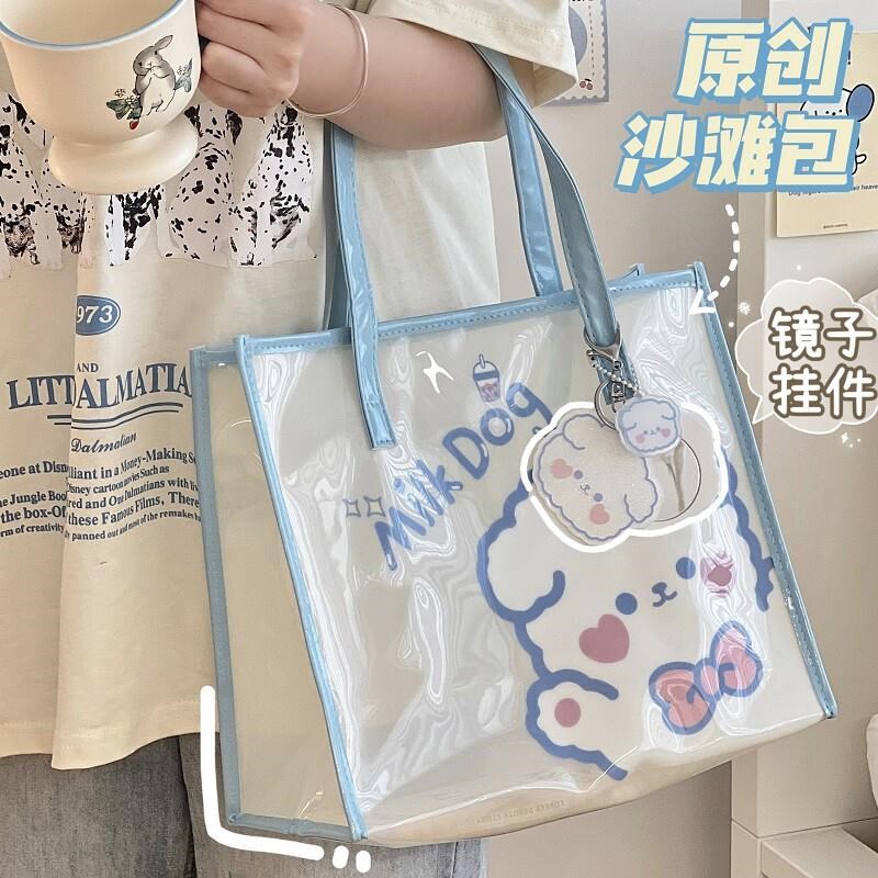 透明单肩包女时尚手提袋pvc沙滩包F防水果冻包手提包外出袋子包包