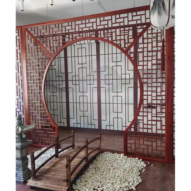 博古架圆门新中式实木仿古花格木格栅客厅月洞门月亮门圆拱门隔断