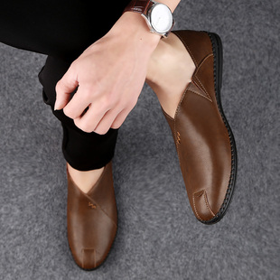 手工缝线男鞋秋季软底休闲皮鞋男透气懒人驾车鞋韩版潮豆豆鞋