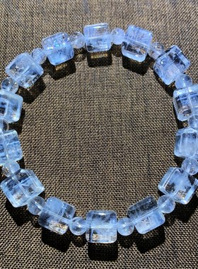 天然蓝针c水晶手链女显针天使的羽毛方块刻面手串男喜马白水晶饰