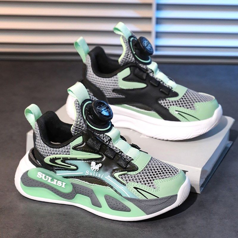 夏季凉鞋男童2025新款儿童旋钮扣镂空运动网鞋男孩跑步网面透气潮