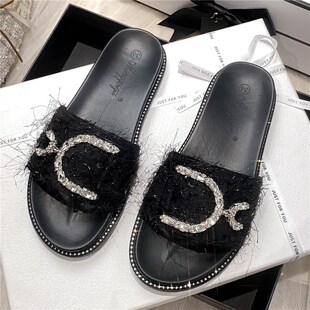 大码女拖鞋41一43m外穿胖脚妈妈夏时尚黑色小码厚底3334平底40凉