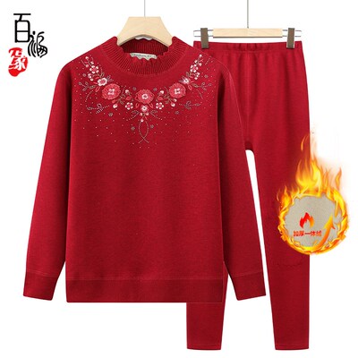 老年人保暖内衣女加绒加厚套装老C人保暖衣妈妈秋衣秋裤老奶奶套