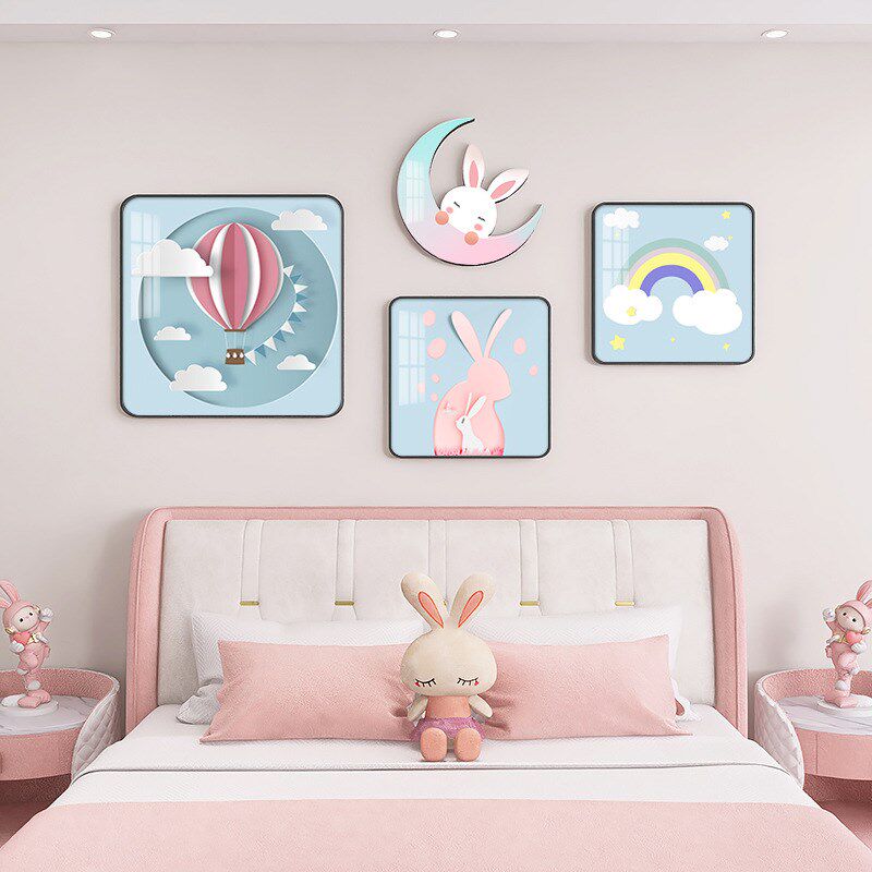 卡通少儿房装饰画公主房女孩卧室温馨床头挂画粉色背景墙挂墙壁画