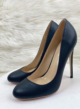 黑色哑光圆头高跟鞋10/12CM浅口女鞋单鞋小码大码御Y姐超高跟细跟