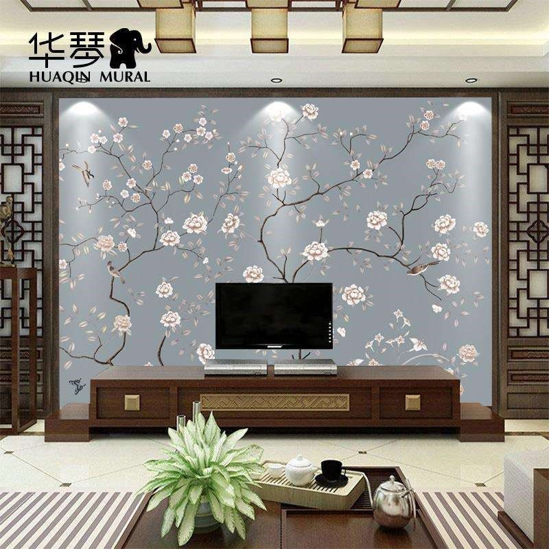 华琴中式花鸟田园碎花壁画床头卧室沙发背景墙壁纸无纺布墙纸墙布,家装主材,定制壁画,淘宝优惠券,粉丝福利购,淘宝优惠卷