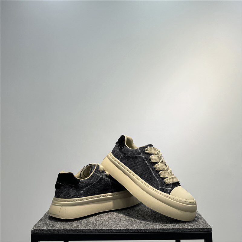 板鞋男款2025新款布面透气运动鞋潮流百搭厚底增高鞋低帮系带鞋子