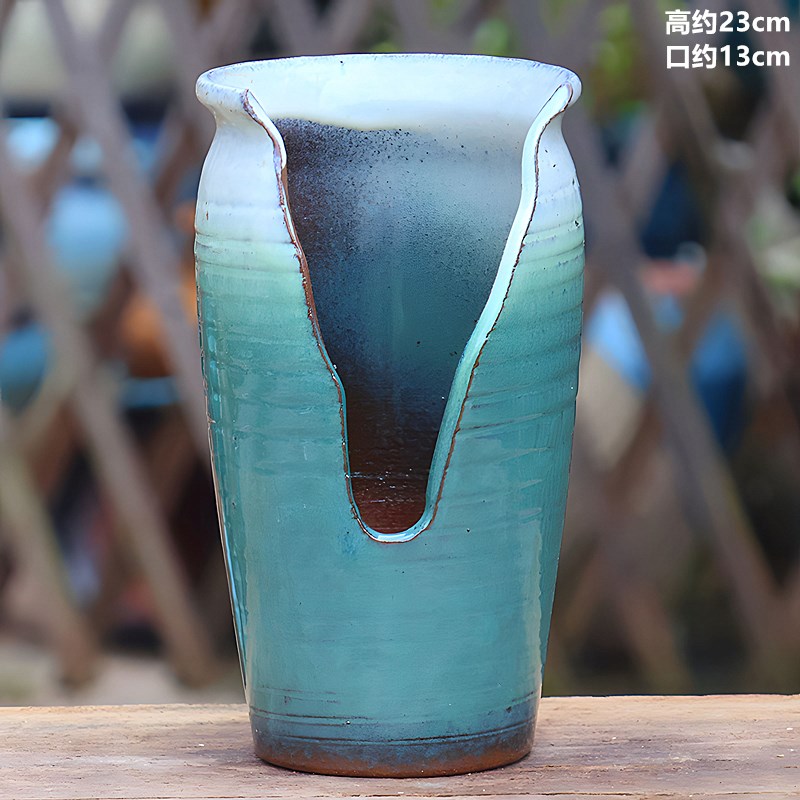 切口粗陶高桩多肉花盆缺口紫乐悬崖植物透气法师老桩特大陶瓷陶罐