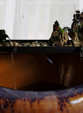 陶瓷鱼缸流水摆件循环过滤养鱼配B件大型石磨假山喷泉庭院水景造