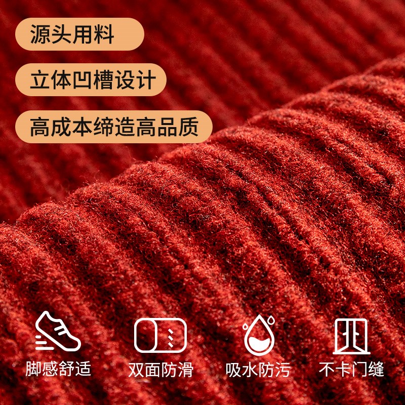 入户门地垫家用脚垫进门大门口玄关地毯红色喜庆双条纹免打理垫子