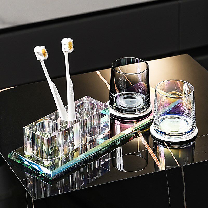 高级感水晶现代岩板台面洗漱套装牙刷牙杯置物架卫生间收纳架托盘