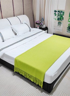 样板房间搭毯深浅墨绿色搭巾 黄白色盖毯别墅酒店 沙发床尾装饰毯