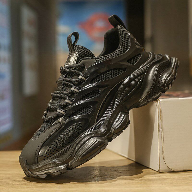 黑色老爹鞋男款夏季透气2024新款男鞋网面运动鞋男生休闲跑步鞋子