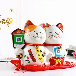 开业庆典公司前台超市商场摆件二维码语音播放工艺陶瓷招财陶瓷猫
