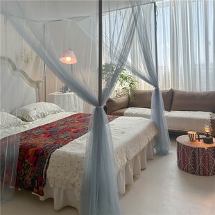 法式简约2024新款绑绳款蚊帐家用卧室1.35单帐子三开门落地支架杆