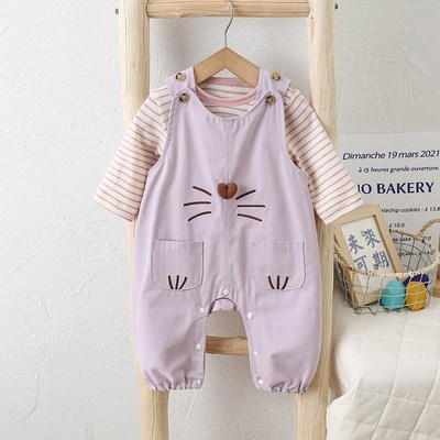 女宝宝背带裤两件套装春秋季工装风连体衣婴儿外出服洋气长袖爬服