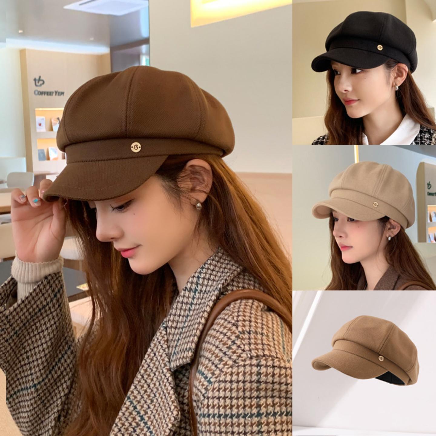 日系复古云朵八角贝雷帽报童帽