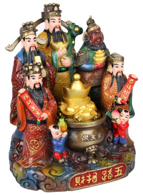 朴器 手工彩绘铜聚宝盆款铜五路财神摆件