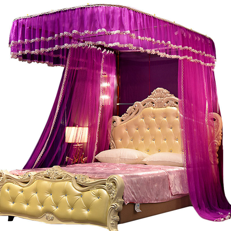 u型轨道导轨蚊帐三开门1.8m床2床双人家用加密加厚公主风2.0x2.2