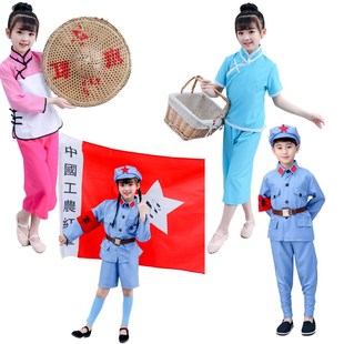儿童红色娘子军男女 舞台服装 演出表演服装万泉河水红军演出服装