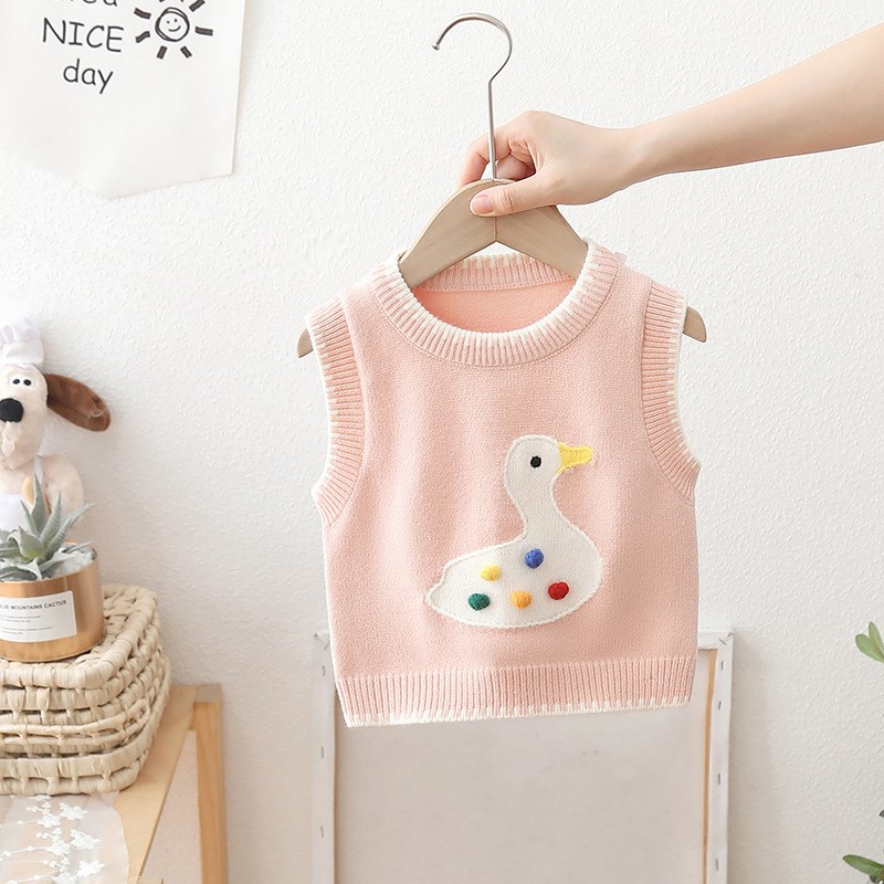 女童毛线背心外穿卡通洋气2024新款秋装婴儿童女宝宝针织毛衣马甲