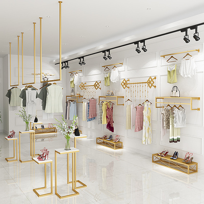 金色服装展示架上墙壁挂式衣架吊架女装店货架衣帽架店铺组合金属