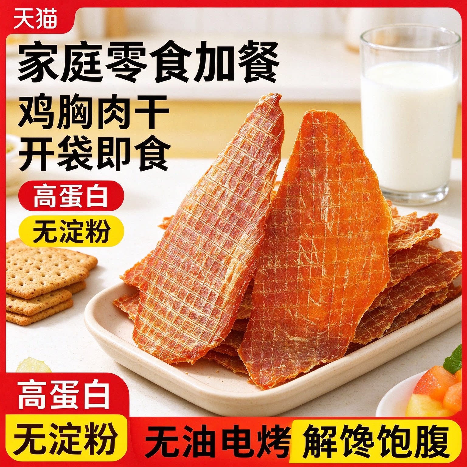 鸡胸肉干开袋即食解馋轻食风干低负担宿舍非油炸健身无盐薄脆片