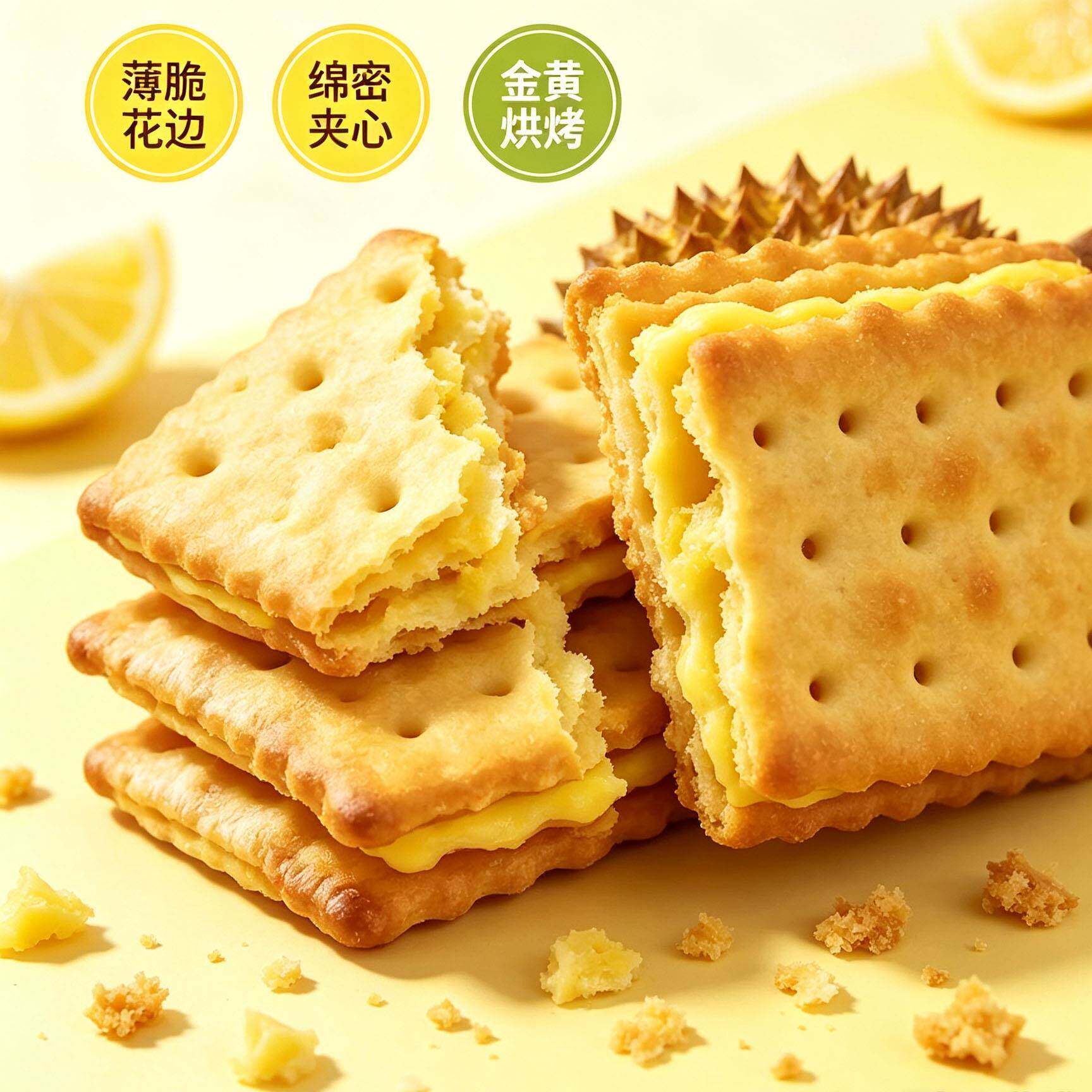 榴莲派柠檬味夹心饼干72g盒装薄脆小点心办公室网红休闲零食解馋