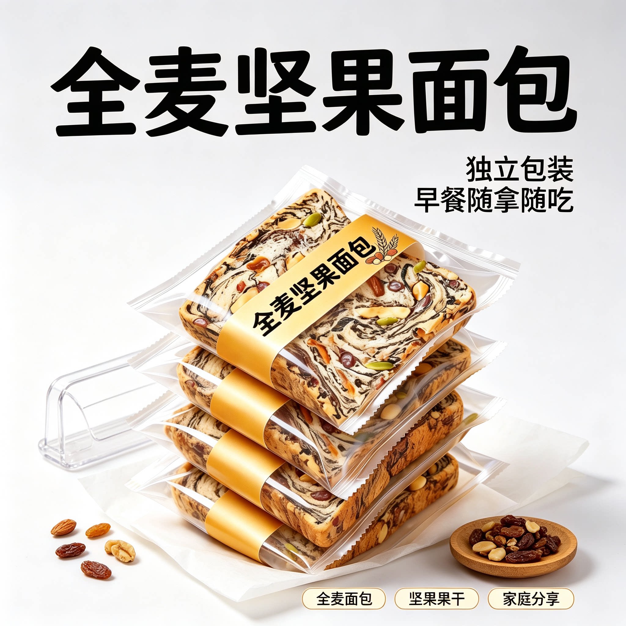 全麦面包坚果厚切吐司0脂无蔗糖中老年孕妇早餐代餐食品独立包装